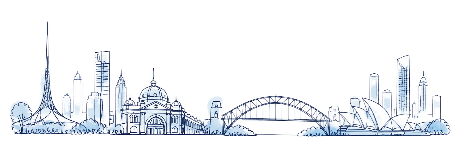 Line drawing of an Australian city skyline